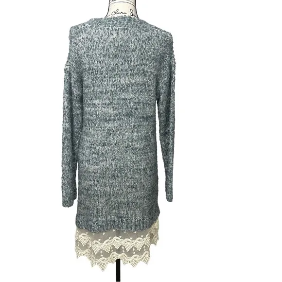 ALTAR’D State Boho Sweater Dress with Lace Hem Green and Cream Size M/L NWT