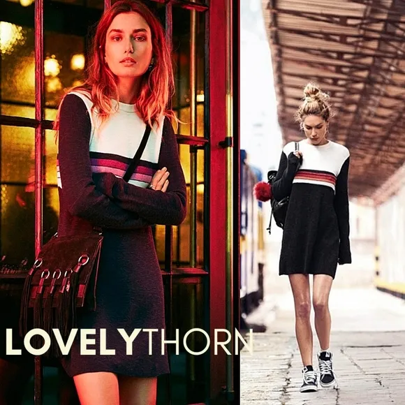 FREE PEOPLE // retro-chic color block stripe long sleeve knit sweater mini dress