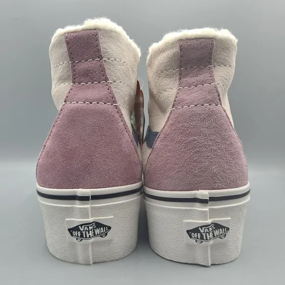 New Vans Sk8-Hi Top Tapered Stackform Platform Pig Suede Sherpa Faux Fur Cream