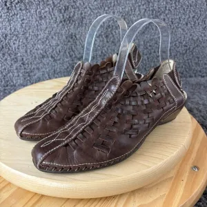 Pikolinos Romana Slingback Leather Sandals Womens 9 / 39 Brown Woven Casual Shoe