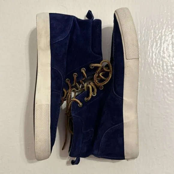 RARE Polo‎ Ralph Lauren TEDD SZ 9.5 Blue Calf Suede Leather High Top Shoes
